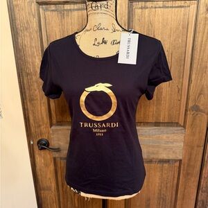 Trussardi Black Tee with Gold Logo